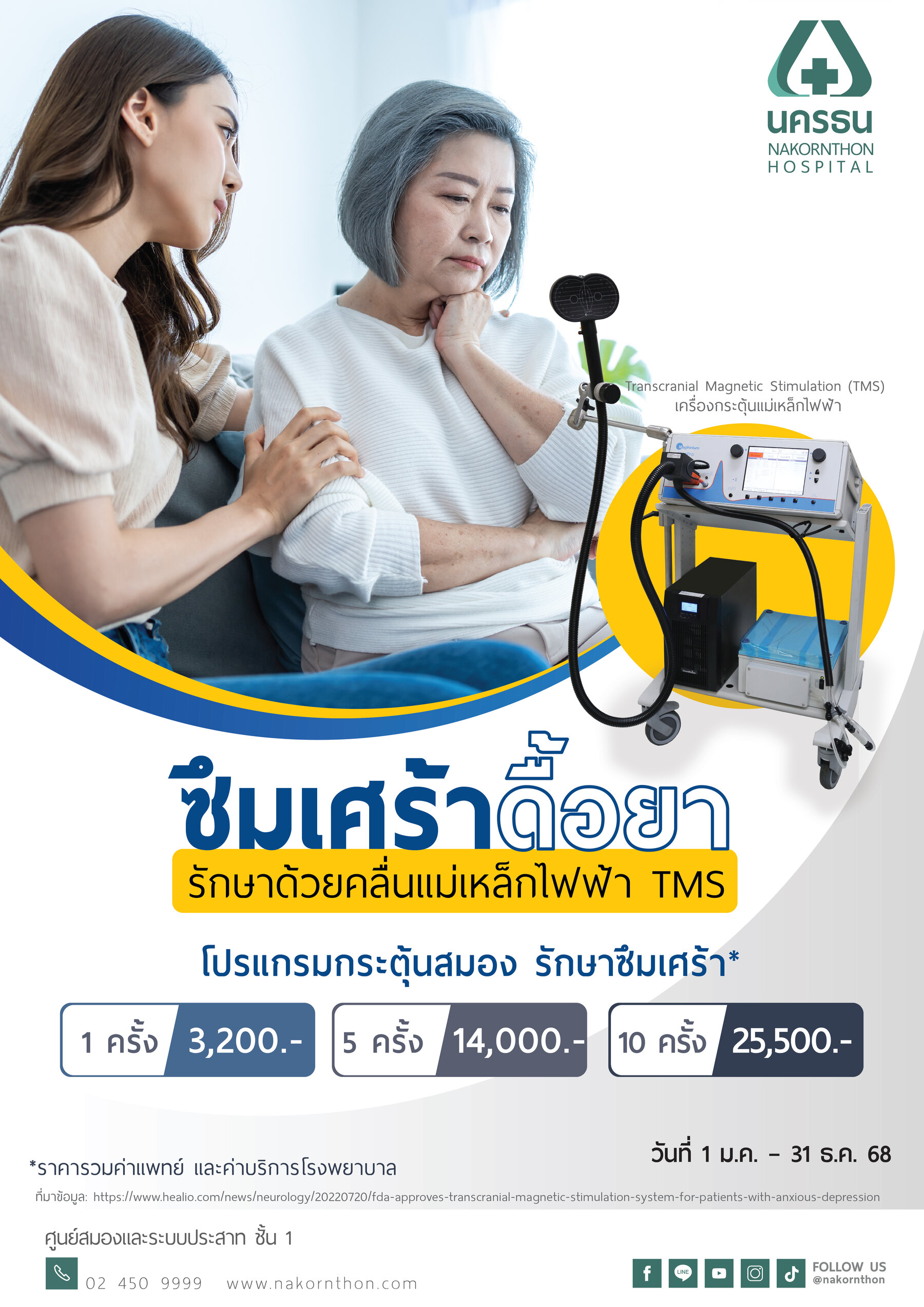 โปรแกรมกระตุ้นสมอง รักษาซึมเศร้า ด้วยคลื่นแม่เหล็กไฟฟ้า TMS