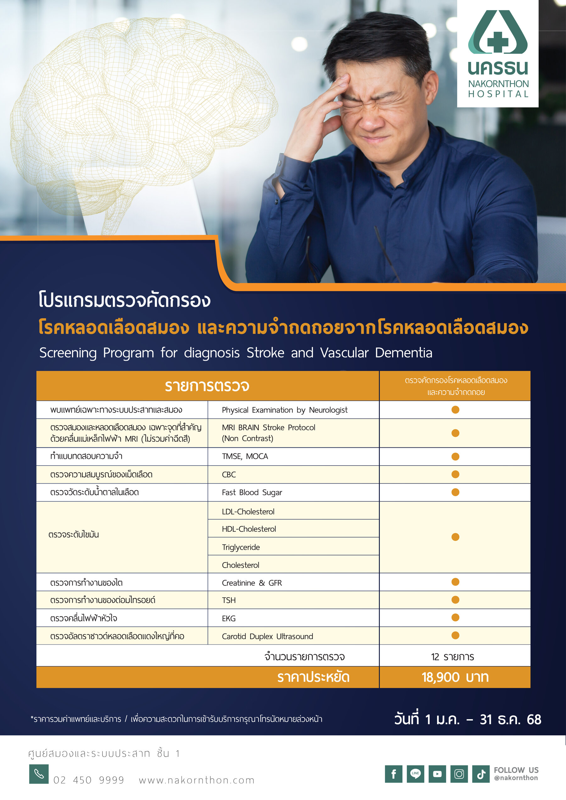 โปรแกรมตรวจคัดกรองโรคหลอดเลือดสมอง และความจำถดถอยจากโรคหลอดเลือดสมอง